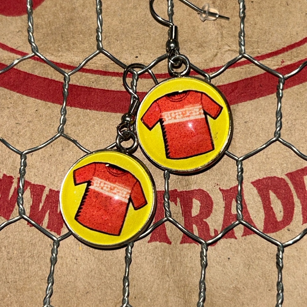 Trader Joe’s earrings 20mm red tjs shirt